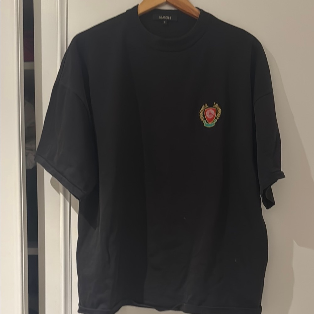 Black T-Shirt with Embroidered Crest